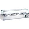 Ristoattrezzature Modello: 95591333006001,Vetrina refrigerata portacondimenti, portagusti per pizza GN 1/3 1500x395x435h mm +2 +8 °C con motore a destra a basso consumo energetico