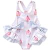 WERNZATT Costume da bagno intero per bambine con volant, motivo floreale, senza maniche, con spalline, schiena scoperta, costume da bagno estivo con fiocco, E bianco., 18 mesi