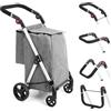 LEUYA ABC Carrello per la spesa a 4 ruote, carrello della spesa in alluminio da 46 l, carrello della spesa pieghevole con borsa termica (grigio)