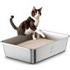 ICOYEA Lettiera Acciaio Inox per Gatti, Lettiera Grande Aperta per Gatto Grandi, Piccoli e Conigli, Lettiera Gatto per Gatti Antiaderente, Facile da Pulire, Sabbiera XXL Alta, Antiodore e Spaziosa