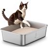 ICOYEA Lettiera Acciaio Inox per Gatti, Lettiera Grande Aperta per Gatto Grandi, Piccoli e Conigli, Lettiera Gatto per Gatti Antiaderente, Facile da Pulire, Sabbiera XXL Alta, Antiodore e Spaziosa