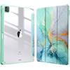 FINTIE Custodia per iPad Pro 12.9 (6a Generazione 2022) - [Built-in Pencil Holder] Antiurto Sottile Case Posteriore Trasparente Cover per iPad Pro 12.9 2021/2020/2018, Emerald Marble