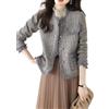 Hecatombic Blazer Elegante in Tweed con Pizzo a Quadri da Donna, Elegante Giacca Corta in Tweed da Lavoro e Ufficio, Giacca Monopetto a Maniche Lunghe (Blu,XL)