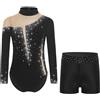 inhzoy Set da Ginnastica Artistica Bambina Body Danza Classica con Pantaloncini Sportivi Body Ginnastica Ritmica Tuta da Pattinaggio Artistico Costume da Ballo Latino Nero 9-10 anni