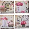 DRW Set 4 Quadri Tela Fiori con Orologi, Vari Colori, 40 x 40 x 2 cm
