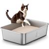 ICOYEA Lettiera Acciaio Inox per Gatti, Lettiera Grande Aperta per Gatto Grandi, Piccoli e Conigli, Lettiera Gatto per Gatti Antiaderente, Facile da Pulire, Sabbiera XXL Alta, Antiodore e Spaziosa