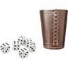 DELALO Tazza cubo in vera pelle - Tazza fatta a mano con 6 dadi (16 mm), 9 cm, lavorazione di alta qualità per giochi di dadi (marrone)