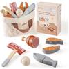 ROBUD Set da Cucina in Legno per Bambini, Accessori Giocattolo per il Taglio del Cibo con Custodia - Regalo dai 3 Anni