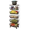 KLLsmDesign Cestini in Filo Metallico con Ruote, Organizzatore di Stoccaggio Impilabile per Cucina, Bagno, Ufficio, Carrello per Frutta e Verdura, Portaoggetti con Piano in Legno
