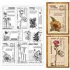 GLOBLELAND Vintage Art Journal Timbri Trasparenti per DIY Scrapbooking Decor Retro Fiore Etichetta Testo Piante, Fiori in Silicone Trasparente Francobolli per Fare Carte Album Decor 21x29.7x0.03cm.