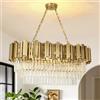 AOOCHOK Lampadario moderno in cristallo oro, illuminazione a sospensione ovale in cristallo per soggiorno, sala da pranzo, camera da letto, ristorante, E14 x 8, 80 x 35cm