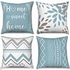 Hnmdmyi Copricuscino azzurro 40x40 Set di 4, Home Sweet Home floreale Boho geometrico decorativo coperture cuscino moderno Agriturismo lino copertura cuscino per divano letto esterno Home Decor
