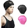 JINSIHU 2 Pezzi Protezione Delle Orecchie 3D Cuffia Nuoto Silicone Impermeabile Cuffia Piscina Silicone per Donne Uomini Adulti e Bambini Accessori Nuoto con Protezione Orecchie Nero+Rosa