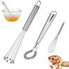 CHENNAN 3 pezzi Mini fruste, Set di 3 fruste da cucina in acciaio inox, Fruste in acciaio inox portatile e frusta con filo spesso, Fruste a spirale piatta, Frusta da Cucina a Spirale (Argento)