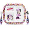 Sorrisini Set di Stoviglie Riutilizzabile, Set Piatti Divisi 3 Pezzi, Set Svezzamento Prima Pappa Bimbo con Piatto, Posate in Acciaio Inox, Piatti in Plastica Adatti per Microonde, MINNIE