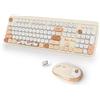 SbocKeeb Tastiera e Mouse Senza fili, Americana QWERTY,Cute Tastiera Wireless con Tastierino Numerico, 2.4 GHz Retro Macchina Da Scrivere Full-sizewith Tasti Rotondi (Bear Beige)