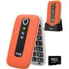 TRUE Flip Telefono Cellulare per Anziani con Tasti Grandi, Display 2,8, Pulsante SOS, Allarme Caduta, GSM, Contapassi, fotocamera, 512MB microSD, Base di Ricarica, S70, Arancione