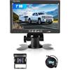VECHTEL Telecamera Retromarcia 7 Pollici HD Monitor Telecamera di Retromarcia, IP69 Impermeabile IR Visione Notturna Telecamera Posteriore Per Camion, Autobus, Furgoni, Camper, Pickup, 15M Cavo
