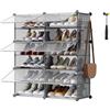 SONGMICS Scarpiera, Scaffale Modulare a 6 Scomparti per 24 Paia di Scarpe da Ingresso, con Sportelli, Telaio in Acciaio e Ripiani in Plastica, Camera da Letto, Grigio Ardesia e Trasparente LPC033G01