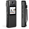VCHICS Mini fotocamera per il corpo, A22 1080P HD Mini telecamera for visione notturna a infrarossi con schermo LED Piccola videocamera 180 ° Angel Bodycam Police Cam Bike Camera per le forze dell'ordine, co