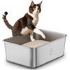 ICOYEA Lettiera Acciaio Inox per Gatti, Lettiera Grande Aperta per Gatto Grandi, Piccoli e Conigli, Lettiera Gatto per Gatti Antiaderente, Facile da Pulire, Sabbiera XXL Alta, Antiodore e Spaziosa