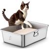 ICOYEA Lettiera Acciaio Inox per Gatti, con Maniglie Laterali, Lettiera Grande Aperta per Gatto Grandi, Piccoli e Conigli, Lettiera Gatto XXL per Gatti Antiaderente, Facile da Pulire, Antiodore e Spaziosa