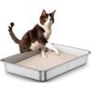 ICOYEA Lettiera Acciaio Inox per Gatti, Lettiera Grande Aperta per Gatto Grandi, Piccoli e Conigli, Lettiera Gatto per Gatti Antiaderente, Facile da Pulire, Sabbiera XXL Alta, Antiodore e Spaziosa