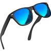 grinderPUNCH Occhiali da sole polarizzati super scuri per uomo e donna occhiali da sole retrò alla moda per guida protezione UV (Montatura nera opaca/Lenti blu polarizzate)