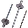 SKIR'CO (100 pezzi) Rivetti ciechi in alluminio con flangia grande, 3,2 x 8 mm, mandrino in acciaio, rivetti ciechi in alluminio, punta da trapano inclusa