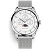 Filippo Loreti Venice Fase lunare Quadrante argento Bracciale in acciaio inossidabile Mesh 40mm Orologio da polso da uomo