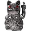 ANGRY CAT - Gatto fortuna Lucky Cat - Divertente gatto giapponese che saluta con dito medio puzzolente - Figura statuetta statua idea di regalo con braccio ondeggiante - nero lucido, 15cm