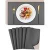 Toprance Set di 6 tovagliette effetto pelle bicolore lavabili in pelle PU grigio scuro beige tovagliette 42 x 30 cm per casa, cucina, ristorante e hotel