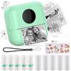 HuiJuKeJi Mini Stampante Fotografica,Stampante Termica,immagine per foto, stampa di ricevute,stampante fotografica,con 10 rotoli di carta 1 adesivo per smartphone, per Fotografica Note Elenco Memo (Green)