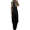 FGUUTYM Tuta da donna elegante, 2 pezzi, senza maniche, per il tempo libero, cardigan a maniche lunghe + gamba larga, per matrimoni, damigelle, feste, affari, streetwear, Nero , XL