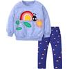 amropi Tuta da Bambina Felpa a Manica Lunga Stampata e Pantaloni Leggings 2 Pezzi Completo Blu,5-6 Anni
