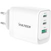 VulTech CC65-2C1A Caricatore Universale iPhone,Samsung,Xiaomi,Oppo,Google Pixel,Realme, Notebook Smartphone Tablet 65W GaN USB + 2x Type-C/USB-C PD3.0 QC3.0 PPS bianco - dimensioni compatte