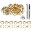 QUARKZMAN Kit di 100pz Strumento Occhielli 6mm Set Occhielli in Rame con Perforatore Fori Vuoti, Strumenti per Occhielli per Abbigliamento in Pelle Tessuto, Tono Oro