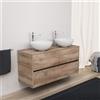 Inda Mobile bagno 120 cm Rovere naturale con 4 cassetti e doppio lavabo in appoggio - Diamante