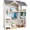 Small Foot 11802 Cittadina, Molti Casa per Bambole in Legno Villa di Città, su 3 Piani, Aperta su Lato e con 12 mobili, dai 3 Anni, Colore Grigio, 82 x 51.1 x 15 cm