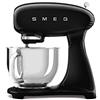 Smeg, Impastatrice Planetaria SMF03BLEU, 10 Livelli di Velocità, Funzione Smooth Start, Ciotola da 4,8 L, Sicurezza Blocco Motore, 3 Fruste, Gancio e Coperchio in Dotazione, 800W, Nero