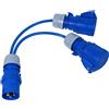 SPARES2GO Cavo splitter da 16 A, 240 V, per roulotte, camper, collegamento a Y a 2 vie, 2 prese da 16 A (blu)