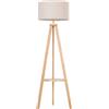 HOMCOM Lampada da Terra con Ripiano Intermedio Paralume in Lino Interruttore a Pedale Risparmio Energetico Altezza 154cm, Legno, 50x50x154 cm|Aosom