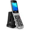 SPC Prince 4G - Cellulare flip per anziani, con tasti grandi e facili da usare, tasto SOS, configurazione remota, base di ricarica, USB-C e 2 memorie dirette - Nero