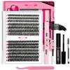 PRO LASHBEAUTY PRO Ciglia Finte Kit Extension Ciglia, Ciglia Finte Ciuffetti Kit Ciglia Extension 280 Pcs D Curl Ciglia Finte Cluster Bond and Seal Rimuovi Ciglia Pinzette per Ciglia (60D+80D-9-16mix Kit)