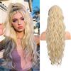 Flufymooz, Extension a coda di cavallo da donna, 66 cm, con coulisse, coda di cavallo lunga e riccia, capelli sintetici ondulati naturali, da donna, per uso quotidiano e feste (66 cm, biondo freddo)