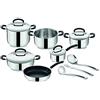 Lagostina Pratica Set di Pentole Induzione, in Acciaio Inox 18/10, 13 Pezzi, Batteria con 4 Casseruole, Pentola, Padella Antiaderente, Mestolo, Schiumarola, Prendispaghetti, 4 Coperchi