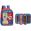 Franco Cosimo Panini SUPER MARIO - Zaino e Astuccio, Ideali per Scuole Elementari o Medie, Astuccio con Set Cancelleria Incluso e Pratiche Chiusure a Zip