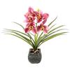 Flair Flower Orchidea artificiale di cymbidium, 40 cm, con foglie e radici d'aria, in vaso in ceramica, orchidea artificiale, orchidea phalaenopsis con vaso artificiale, decorazione per matrimonio, fiore di seta