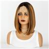 PEKNUX Parrucche Europee E Americane Per Donne Con Capelli Corti E Lisci, Onda Di Riga Media, Fascia Frontale In Pizzo Setificato Ad Alta Temperatura, Marrone Sfumato