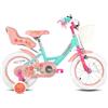 STITCH Bicicletta per bambini a forma di unicorno, da 14 pollici, per bambine da 3 a 5 anni, con seggiolino per bambole, ruote di supporto e cestello streamer, colore: verde